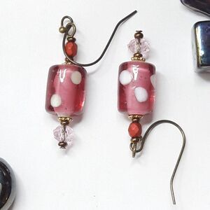 earrings  462# bohemian earrings Pink earrings hatpin victorian bronze romantic